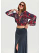 P V Neck Button Detailed Red Summer Blouse 4608